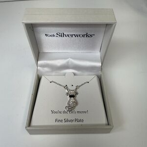 Belk Silverworks Fine Silver Plated Crystal Pave Cat Pendant Dainty Necklace New